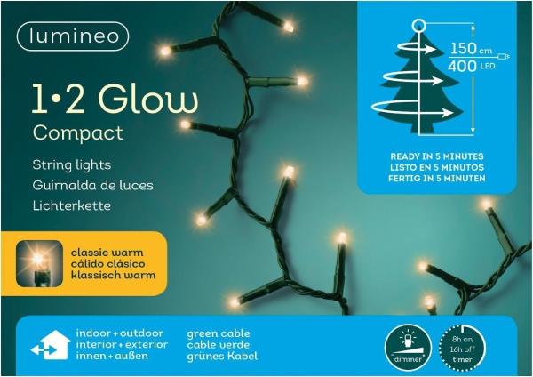 1-2 GLOW Lichterkette Weihnachtsbaum 150cm Warmweiß 400 LED Timer Schnellmontage