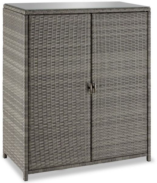 tectake Geräteschrank Aluminium Gartenschrank, 75 kg Belastbarkeit, 84,5 x 40,5 x 103,5 cm (Rattanschrank, 1-St, 1 St) wetterfest und UV-beständig, Magnetschloss, Einlegeböden herausnehmbar