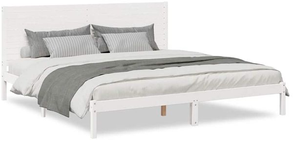 Doppelbett, Betten für Erwachsene, Massivholzbett Extra Lang ohne Matratze Weiß 200x220 cm de543
