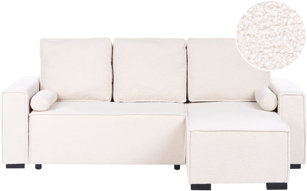 Eckschlafsofa 3-Sitzer EDANE Bouclé Cremeweiß mit Stauraum linksseitig