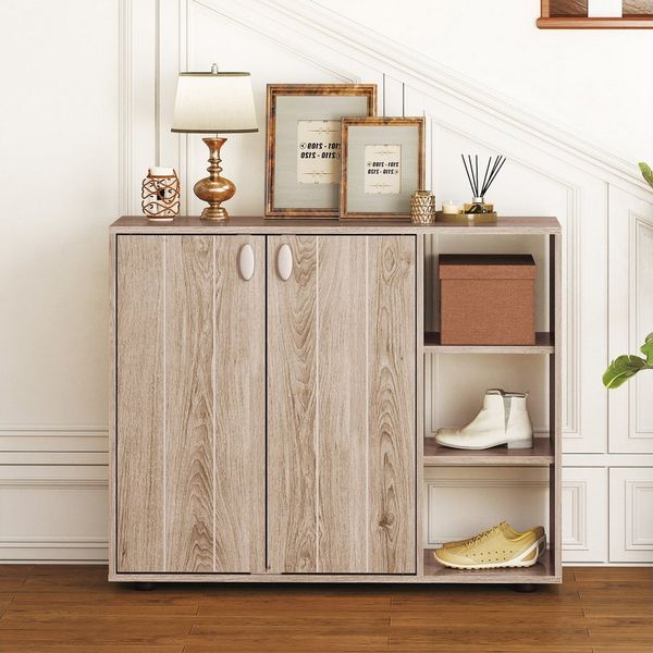 COSTWAY Schuhschrank Schuhregal mit verstellbare Regal, Holz, 12-15 Paar Schuhe