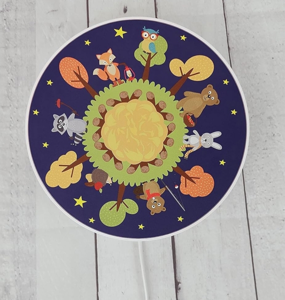 Kinderzimmer Wandlampe mit Wald Motiven, Schalter und Stecker, Ø 25cm