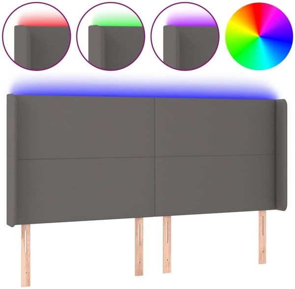 LED Kopfteil, Bettkopfteil, Minimalistisch Grau 163x16x118/128 cm Kunstleder