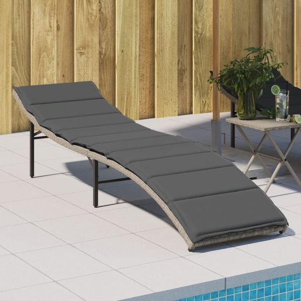 Sonnenliege, Gartenliege mit Kissen Hellgrau 55x199x50 cm Poly Rattan
