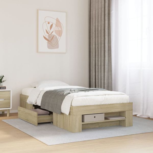 vidaXL Bettgestell ohne Matratze Sonoma-Eiche 100x200 cm Holzwerkstoff 3295487