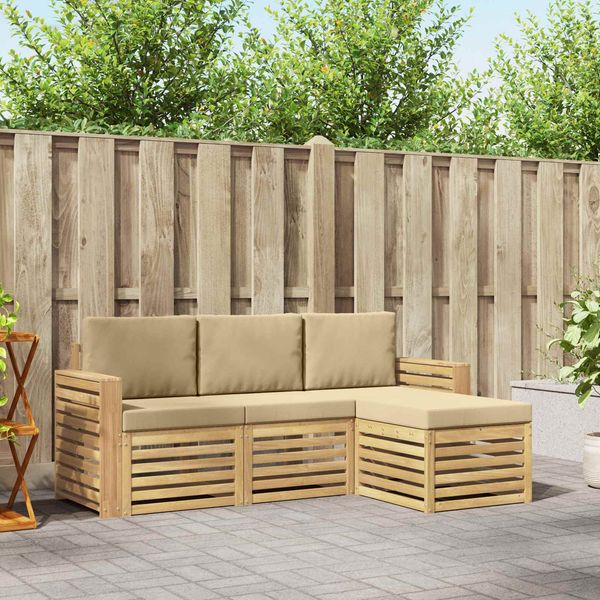 vidaXL Outdoor-Sofagarnitur 4 pcs Weiß und Beige 197,5 x 122,5 x 73 cm 3391643