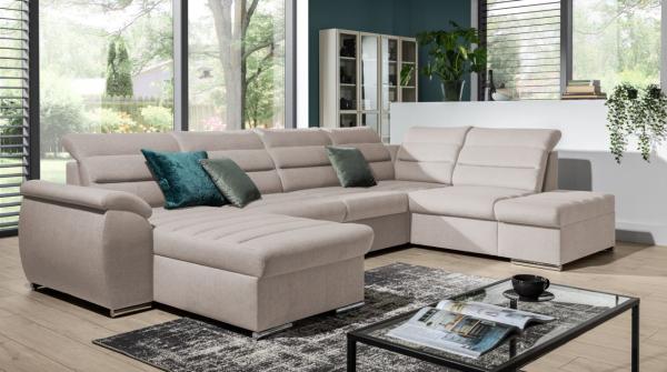 Couchgarnitur PASCARA U-Form mit Schlaffunktion-Beige /Otto. Links