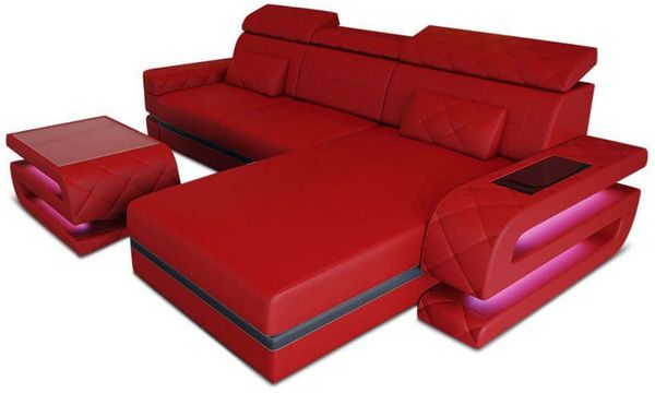 Mini Ecksofa Bologna Leder - Ledermix - Rot-Schwarz - Rechts