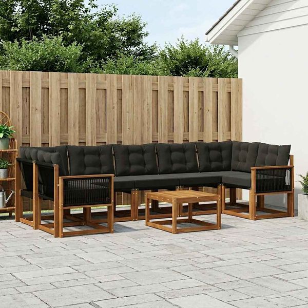 vidaXL Outdoor-Sofagarnitur mit Kissen 8 pcs Natürlich und Schwarz 3381840