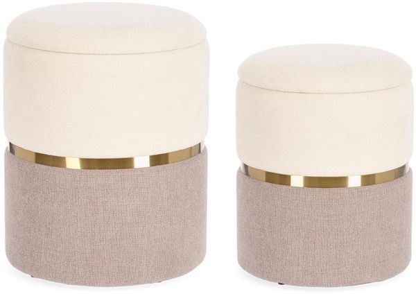 Pouf Radinka 2er-Set aus Stoff, Rosa, 32 x 32 x 38 / 36 x 36 x 44 cm