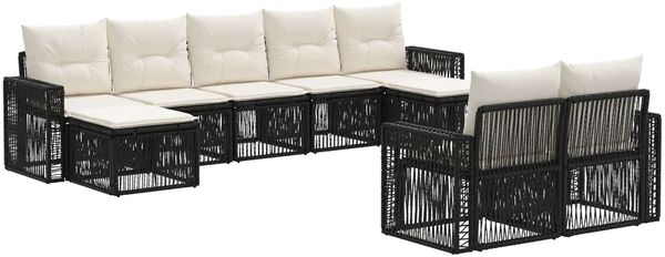 vidaXL Gartensofa-set 9 pcs Schwarz und Cremeweiß Poly-Rattan 3435250