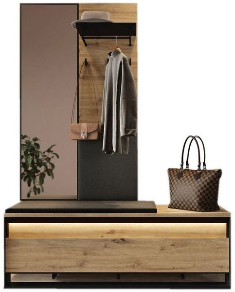 Compleo Garderoben-Set LIMA mit Spiegel und Kleiderbügeln, Schuhregal für den Flur