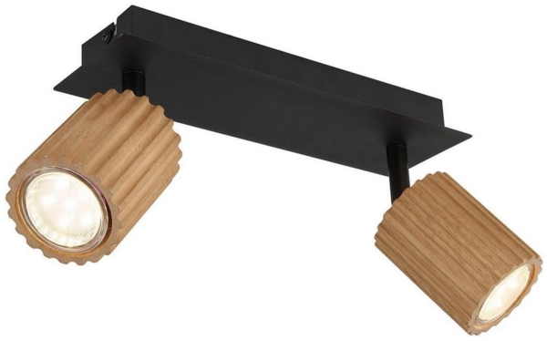 GLOBO LIGHTING Deckenstrahler WENZEL, 2-flammig, 25,5 x 13 cm, Braun, Schwarz, ohne Leuchtmittel, Metall, Lampenschirme aus Holz Bild 1