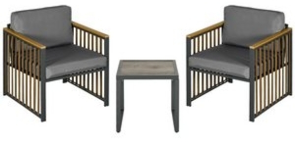 MC Star Balkonset Gartenmöbel-Set 3-tlg. Bistro-Set mit Couchtisch & 2 Stühlen, (Gartensitzgruppe mit Kissen, grau, ideal für Terrasse & Balkon) Bild 6