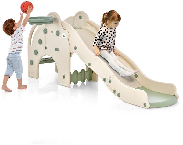 Rutsche Outdoor 4 in 1 Kinder Rutsche & Tunnel & Basketballkorb & Leiter 187,5 x 47 x 77,5 cm Grün
