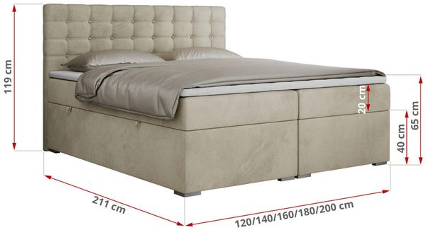 Boxspringbett, Deko Bed mit Matratze und Topper - SUSAN - 120x200cm - Beige Velours - H3 Bild 5