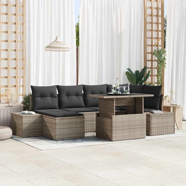 vidaXL Garten-Sofa-Set mit Speicher 7 pcs Grau Poly Rattan 3357952