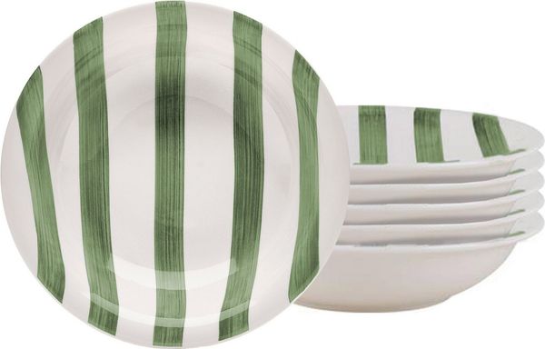 van Well Suppenteller Mallorca, Teller 21 cm, 6 Stück, (6 St), Teller Set, Keramik, Streifenoptik, spülmaschinen-/mikrowellengeeignet