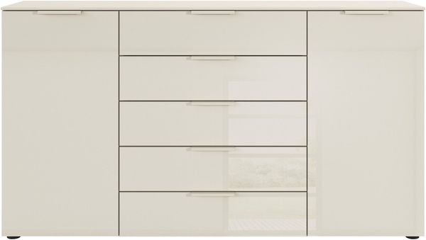 rauch Schubkastenkommode Kommode Türkommode Sideboard Kombikommode FLIPP mit Glasfront (Breite 160/180 cm mit 4 Einlegeböden), 2-trg mit 5 Schubladen und Soft-Close, 2 Breiten MADE IN GERMANY Bild 4