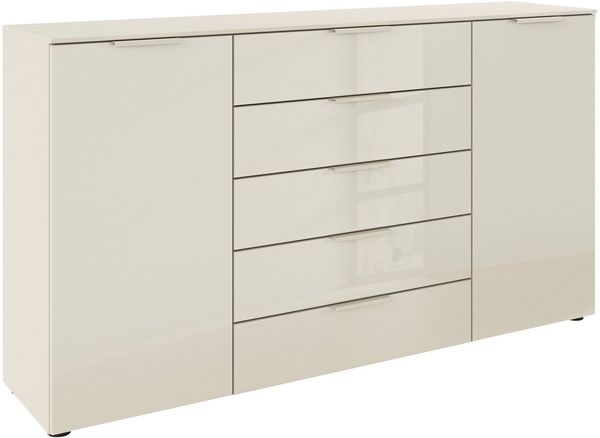 rauch Schubkastenkommode Kommode Türkommode Sideboard Kombikommode FLIPP mit Glasfront (Breite 160/180 cm mit 4 Einlegeböden), 2-trg mit 5 Schubladen und Soft-Close, 2 Breiten MADE IN GERMANY Bild 2