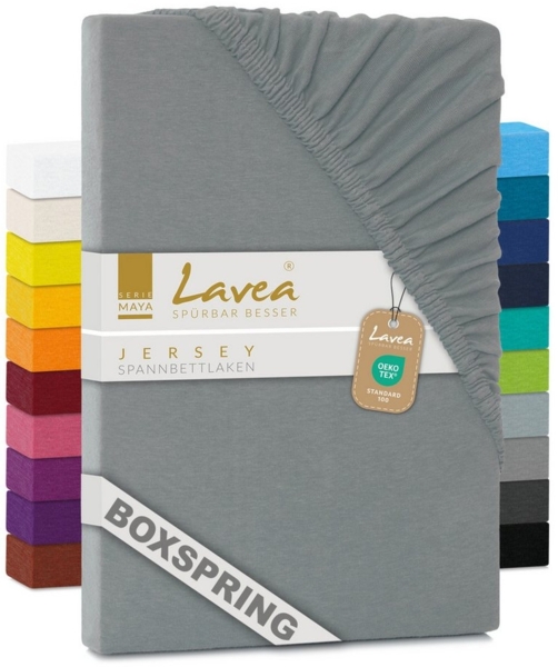 Lavea Spannbettlaken Maya, in Gr. 60x140, 90x200, 120x200, 140x200, 180x200 oder 200x220 cm, Baumwolle, Gummizug: rundum, (1 Stück), Jersey Spannbetttuch für Topper, Boxspring- und Wasserbetten