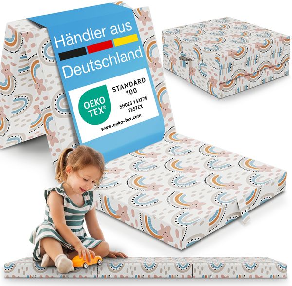 Klappmatratze Faltbare Kinder- & Erwachsenen-Reisematratze für Camping und Reisen, ELONEO, 9 cm hoch, verschied. Motive, inkl. Griff & Halteband
