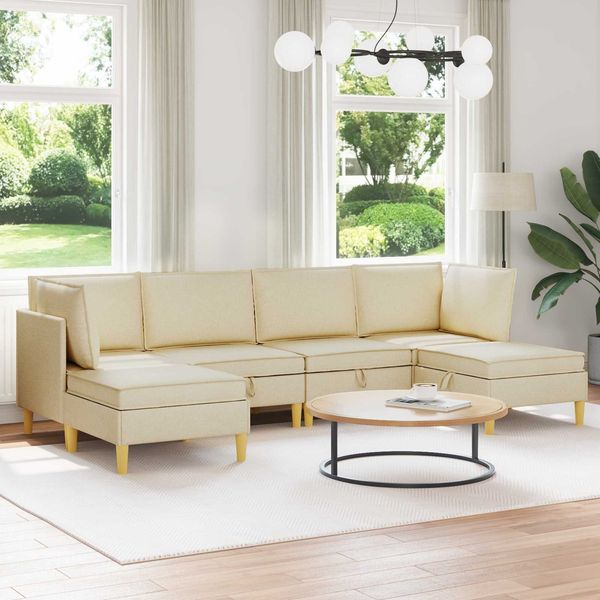 vidaXL Wohnzimmergarnitur mit Kissen mit Speicher 6 pcs Creme Stoff 3413712
