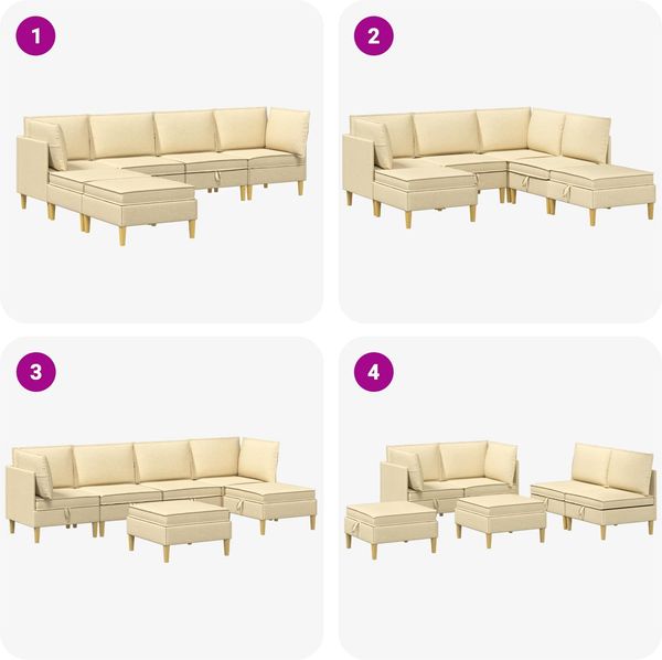 vidaXL Modular Sofa Set mit Stauraum 6 pcs Creme Stoff 3413712 Bild 9