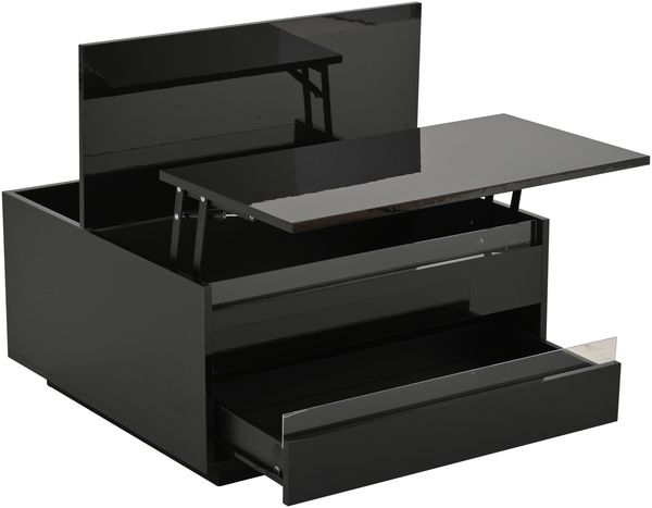 Couchtisch 70x70x38 cm mit Hubplatte, Hochglanz, LED-Lichtstreifen und Stauraum Bild 6
