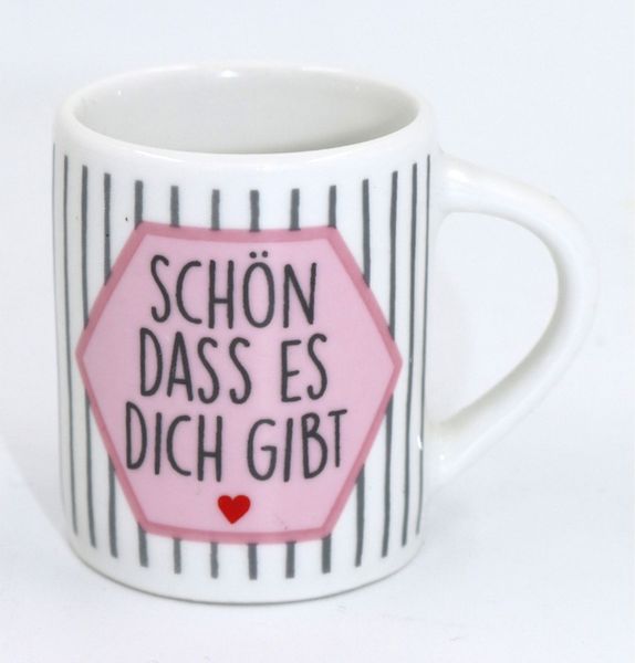 24x Minitasse aus Porzellan ca. 6x5 cm – kleine Espresso- & Dekotassen mit Sprüchen, sortierte Motive
