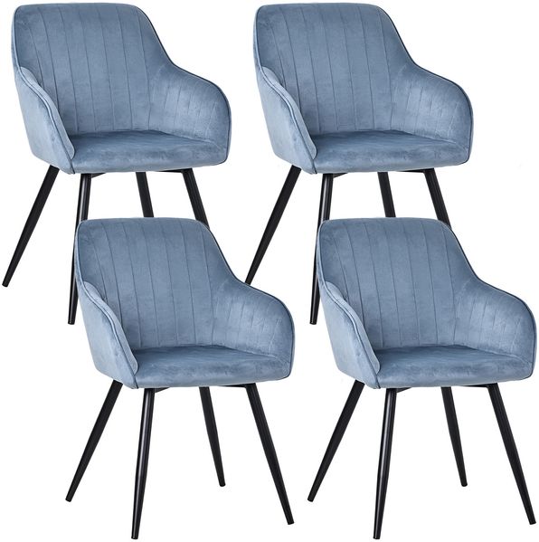 HOMAVO 4er Set 'YZ5' Esszimmerstuhl mit Armlehnen, Samt, 58 x 63 x 81 cm, Blau