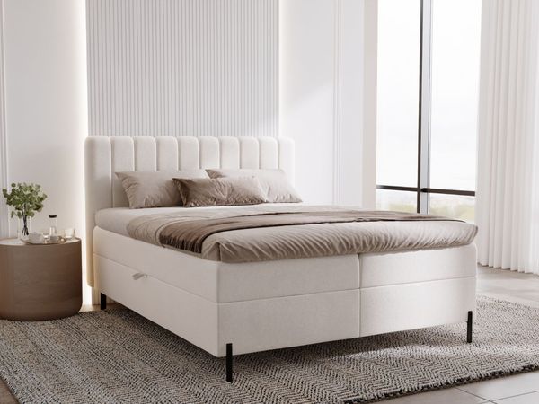 GRAINGOLD Primavera Boxspringbett 180x200, Boxspringbett, Kopfteil, mit hohe Beine, Velour-Stoff, Creme