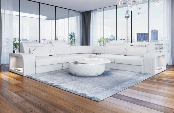 Sofa Dreams Ecksofa Foggia L Form Leder, mit LED, verstellbare Kopfstützen, Designersofa