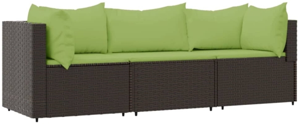 vidaXL 3-tlg. Garten-Lounge-Set mit Kissen Braun Poly Rattan 319830