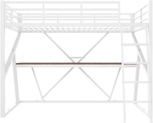 Hochbett, Eisenrahmen LED-Leiste Geländer Treppe Schreibtisch ohne Matratze，Weiß, 90 x 200 cm Bild 9