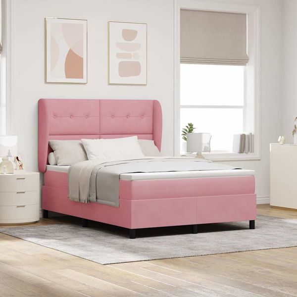 vidaXL Boxspringbett mit Matratze mit Kopfteil Rosa 200 x 160 cm Samt 3340939
