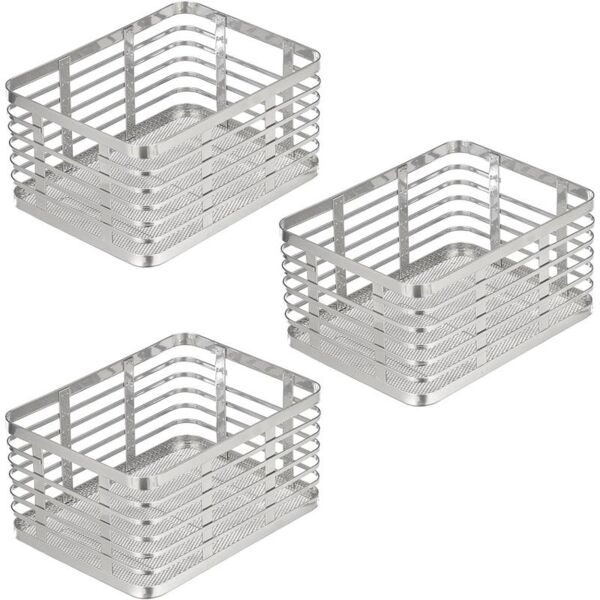 mDesign Allzweckkorb Aufbewahrung Drahtkorb Organizer 3er-Set Metall Silber