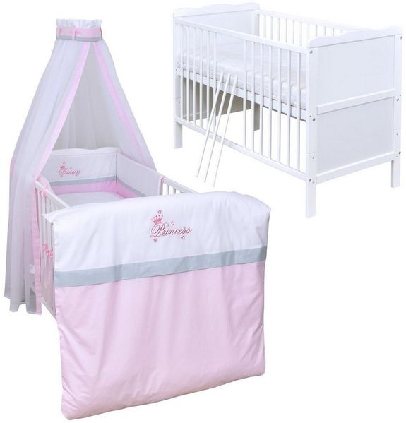 Baby-Delux Komplettbett Babybett Max Komplettset, 10-tlg, Kinderbett 60x120 cm weiß, Bettset verschiedene Designs