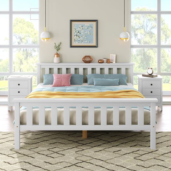 Bett 140×200 cm aus Massivholz mit Lattenrost für Erwachsene, weiß