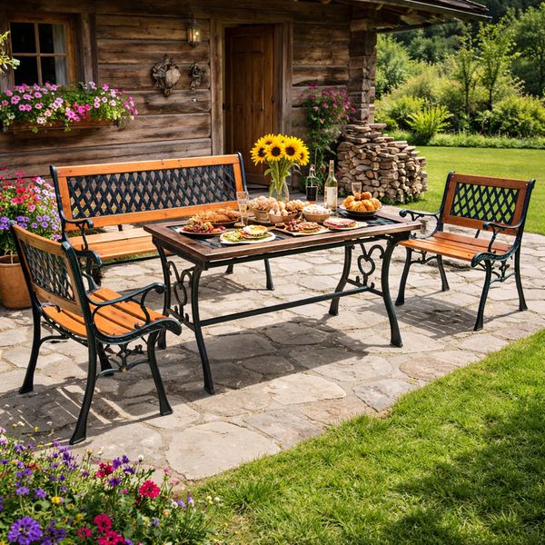 4tlg Gartengarnitur Gartenmöbel Outdoormöbel Gusseisen Wetterfest
