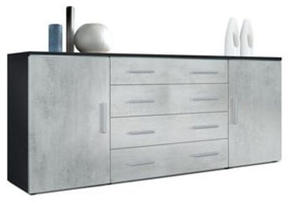 Vladon Sideboard Faro V2, Kommode mit 2 Türen und 4 Schubladen, Schwarz matt/Beton Oxid Optik (166 x 72 x 35 cm) Bild 6