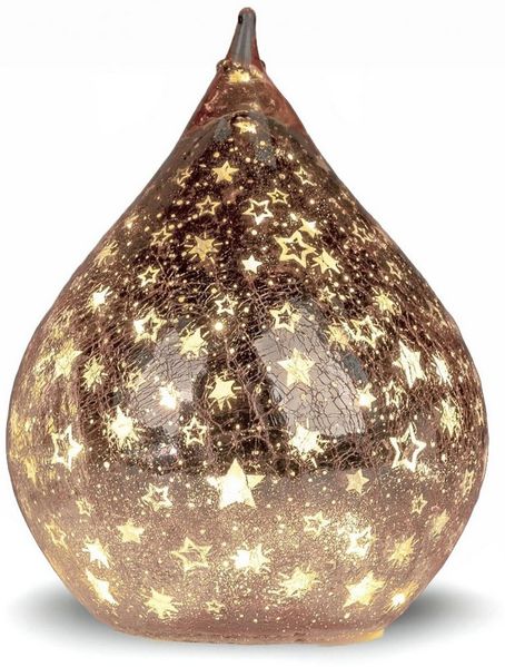 formano LED Deko Tropfen Sterne Rose-Gold 25cm Glasleuchte Crackle-Optik + Timer Timer (6h an/18h aus) – Stimmungslicht für Winter & Weihnachten – Dekoleuchte für gemütliches Zuhause