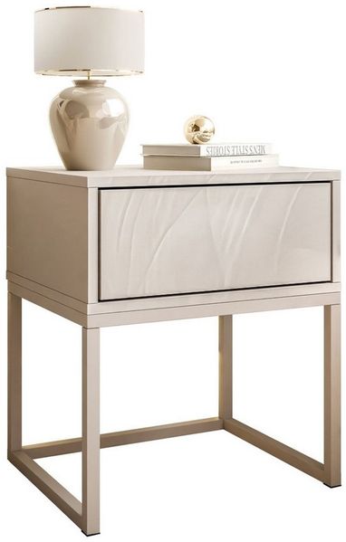 Lookway Nachttisch BLANCO Kaschmir auf Gestell – Moderner Nachtschrank fürs Schlafzimmer (1x Nachttisch), Breite: 45 cm