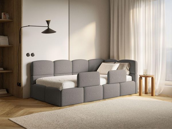 Selsey Jugendbett 90x200 cm Rechts Komfortables Polsterbett mit Bettkasten Sicherer Schlaf Rausfallschutz-Gitter Modernes Design Stabiler Holzrahmen Grau Ideal Kinderzimmer