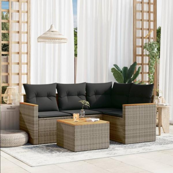 vidaXL 5-tlg. Garten-Sofagarnitur mit Kissen Grau Poly Rattan 3225941