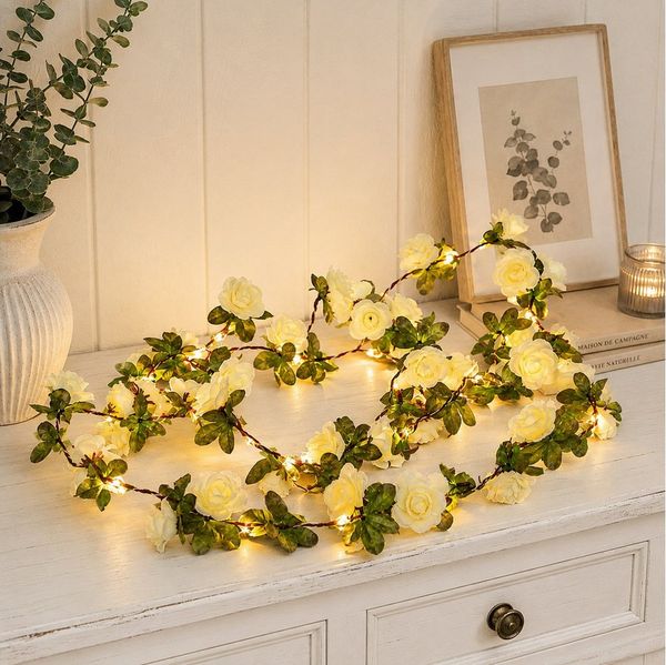 MARELIDA LED-Lichterkette weiße Mini Rosen Rosenblüten Deko Hochzeit Valentinstag 2,1m Timer, 22-flammig