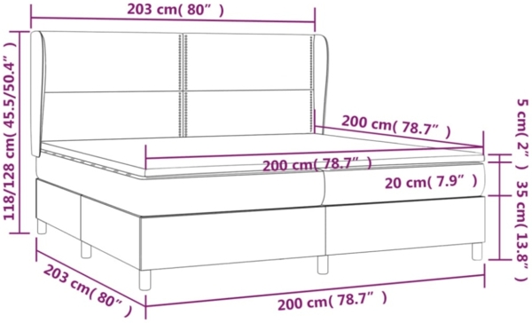 Polsterbett mit Matratze Stoff Hellgrau 200x200 cm, Härtegrad: H2 [3128469] Bild 6