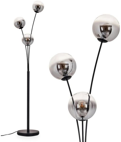 hofstein Stehlampe Stehlampe aus Metall/Glas in Schwarz/Rauchfarben/Klar, ohne Leuchtmittel, Leuchte mit Glasschirmen(15cm), 170cm, 3 x E14, ohne Leuchtmittel