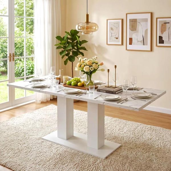 Ausziehbarer Esstisch, 140/180*70 cm, geeignet für 6-8 Personen, rechteckige Form, verdickte Tischplatte, einfachen Stil,Tisch für Esszimmer, Küche, Wohnzimmer, weiß