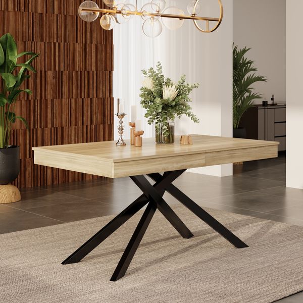 Ausziehbarer Esstisch, 140/180*80 cm, geeignet für 6-8 Personen, rechte Form, verdickte Tischplatte, Metallbeine,einfacher Stil,Tisch für Esszimmer, Küche, Wohnzimmer, Eichenfarbe